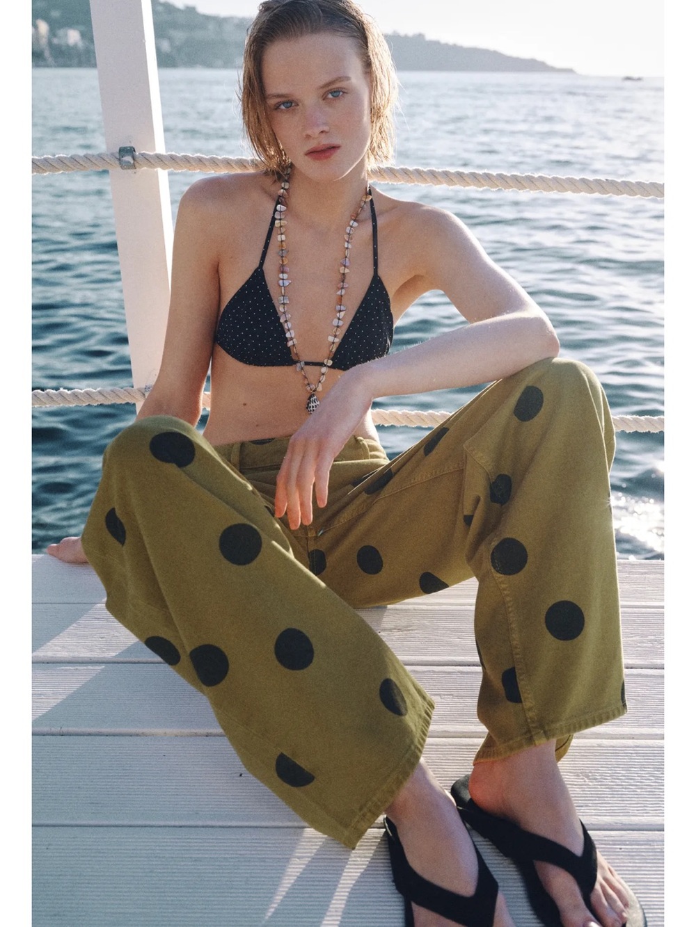 Zara ZW COLLECTION MID-RISE POLKA DOT BARREL JEANS - Picture 6 of 9
